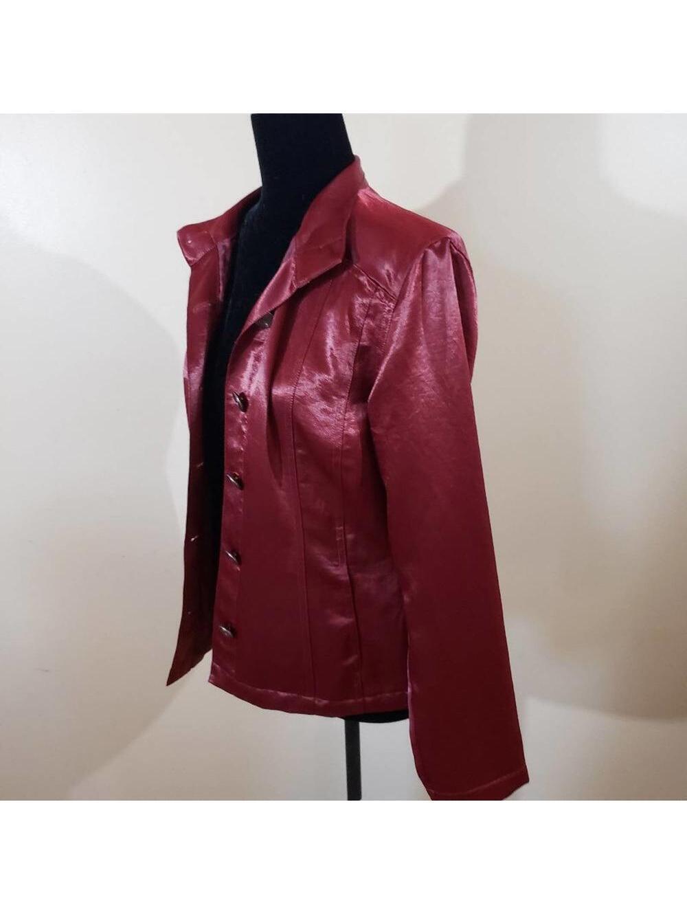 Chico's wine button satin lightweight jacket 1
